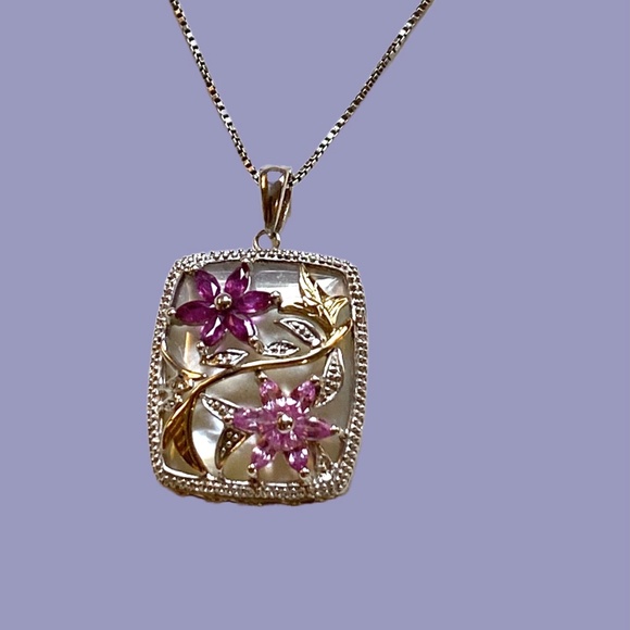 14K Gold Over Sterling Silver Floral Pendant - Picture 8 of 8